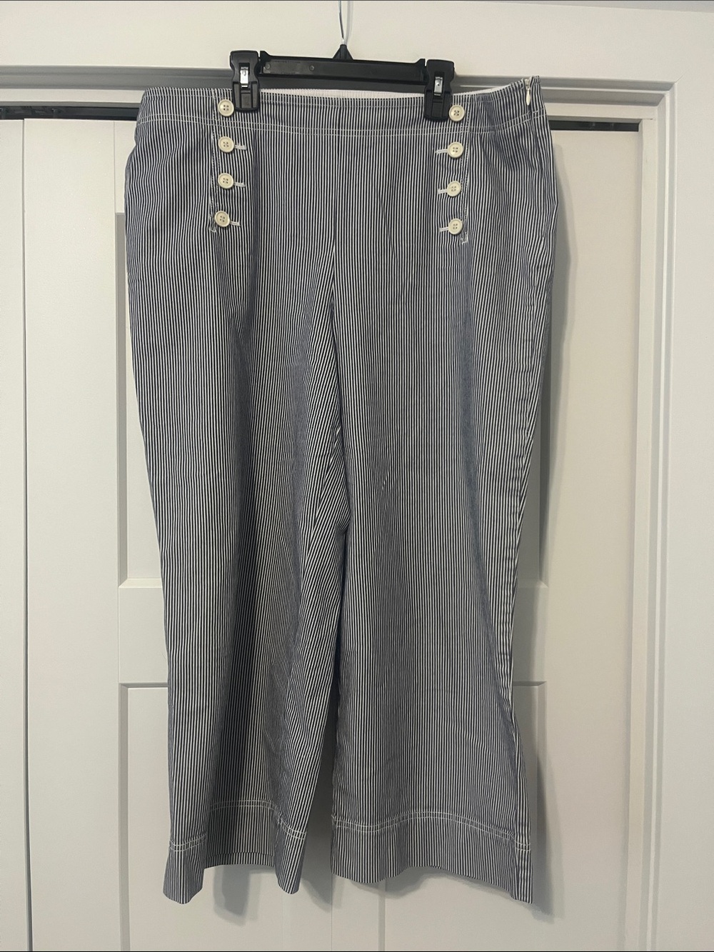 Nautical Talbots Navy & White Striped High-Waist Deck Pants Size 14 Like New